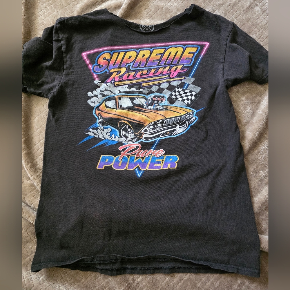 Black Tee with Bold Racing‎ Graphic